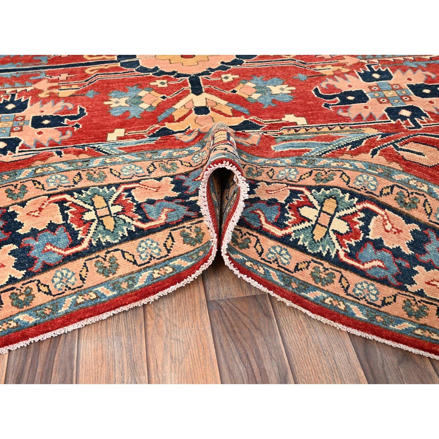 7'10"X9'7" Red Afghan Peshawar Heris All Over Design Hand Knotted Wool Rug