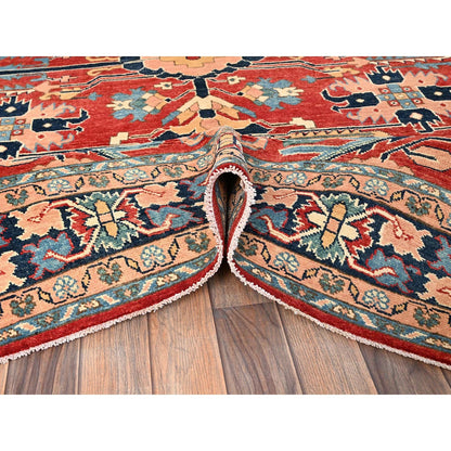 7'10"X9'7" Red Afghan Peshawar Heris All Over Design Hand Knotted Wool Rug