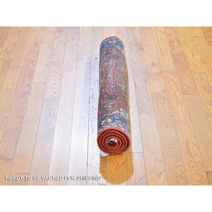 3'3"X4'5" New Farsian Amadan Orange Hand Knotted Pure Wool Oriental Rug