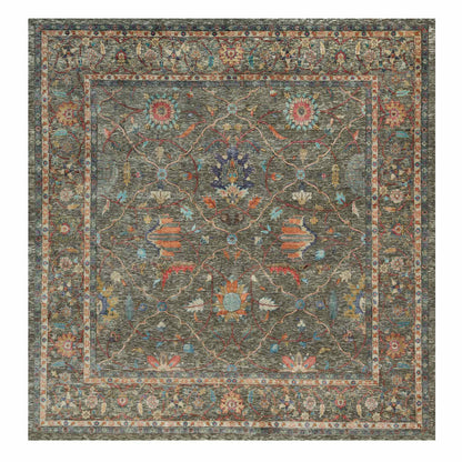 10'X10' Brown Striae Pattern Hand Knotted Silk Textured Wool Square Rug