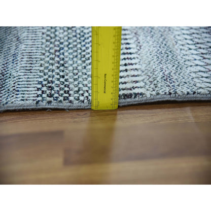 4'X6' Ivory Hand Knotted Modern Grass Design Gabbeh Wool And Silk Rug