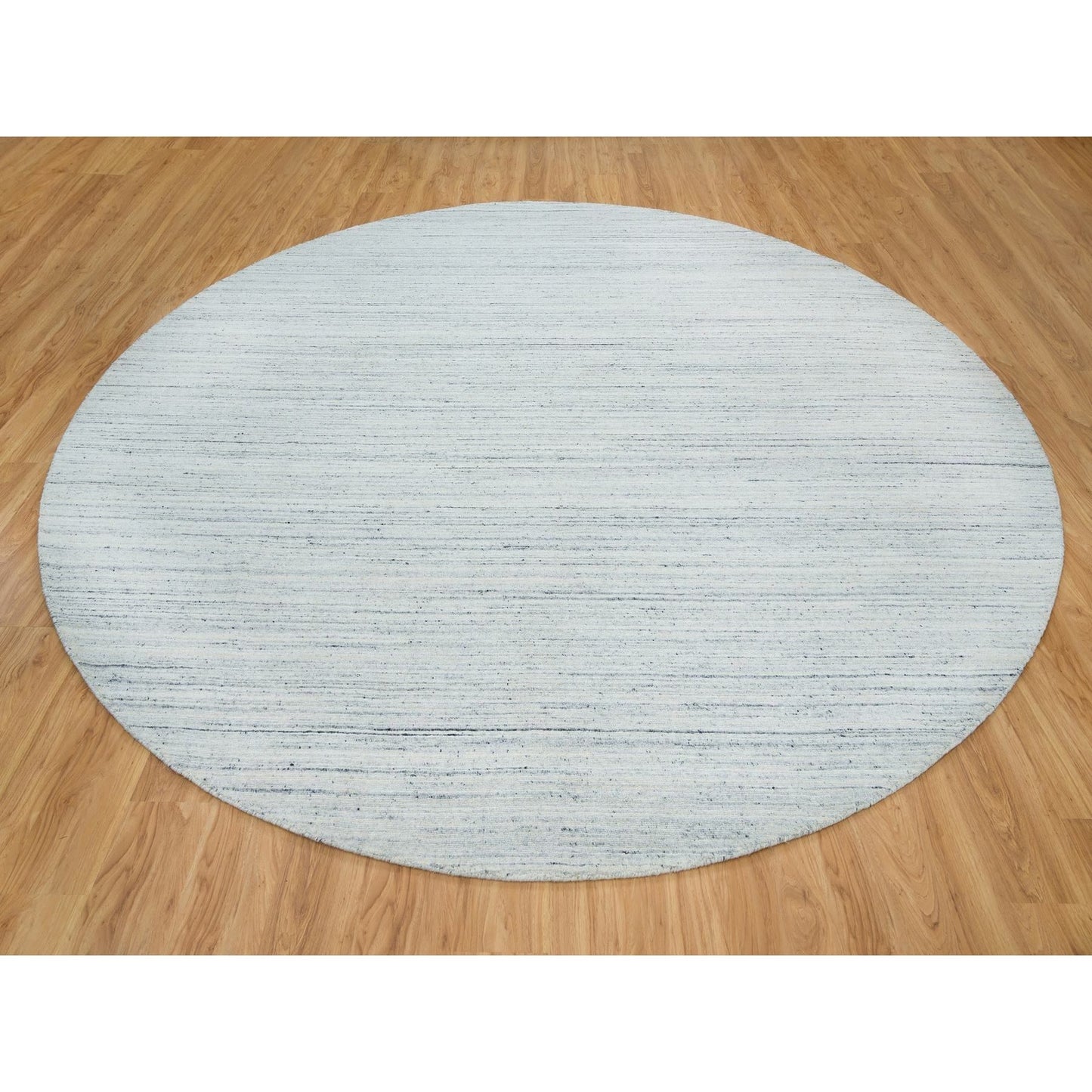 12'X12' Ivory Wool Hand Loomed Plain Modern Striae Design Round Rug