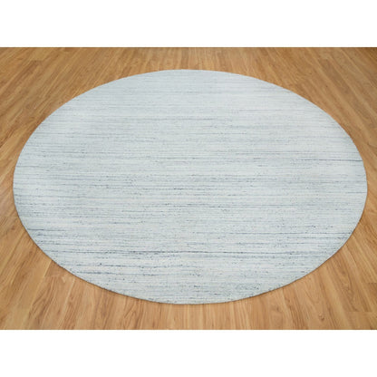 12'X12' Ivory Wool Hand Loomed Plain Modern Striae Design Round Rug