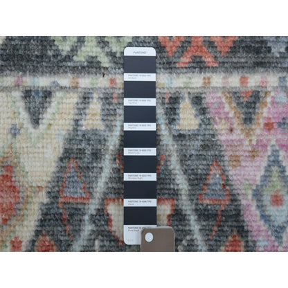 6'4"X9'2" Charcoal Black With Anatolian Design Wool Hand Knotted Rug