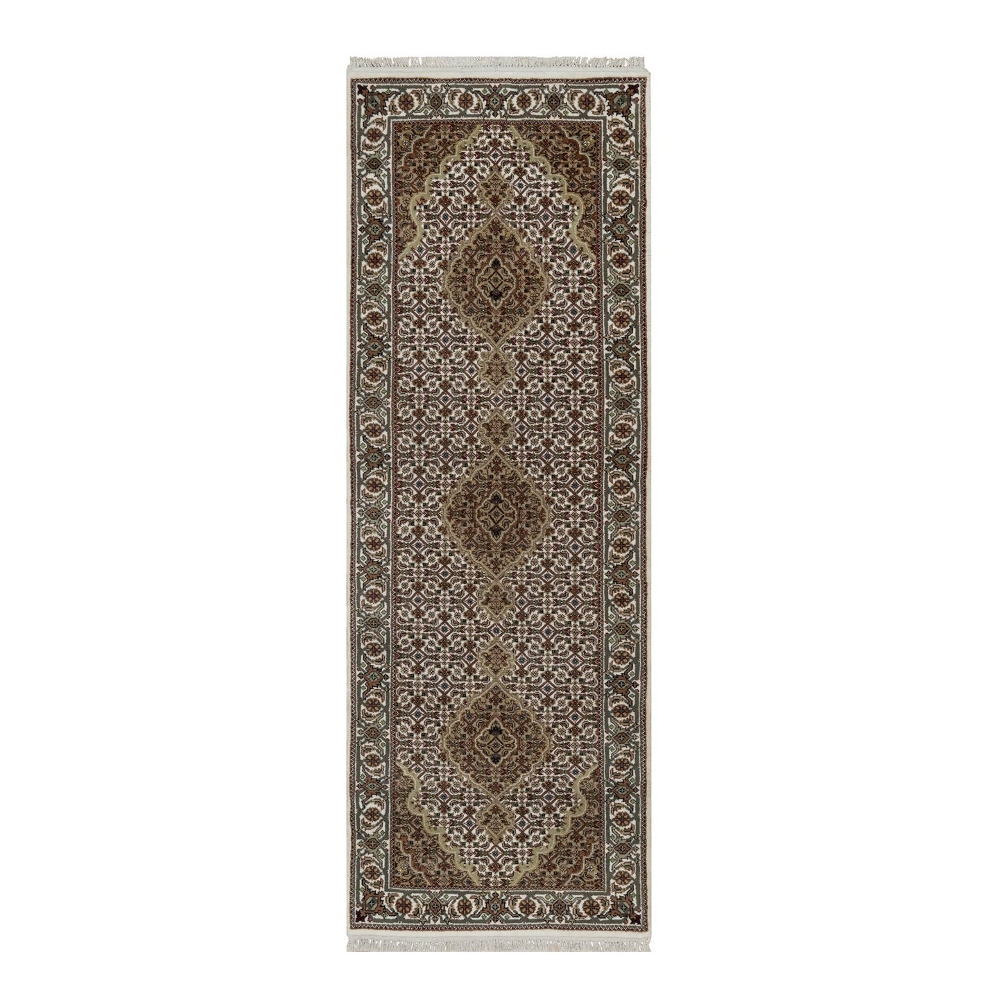 2'10"X8' White Tebraz Mahi With Fish Design Hand Knotted Wool Runner Rug