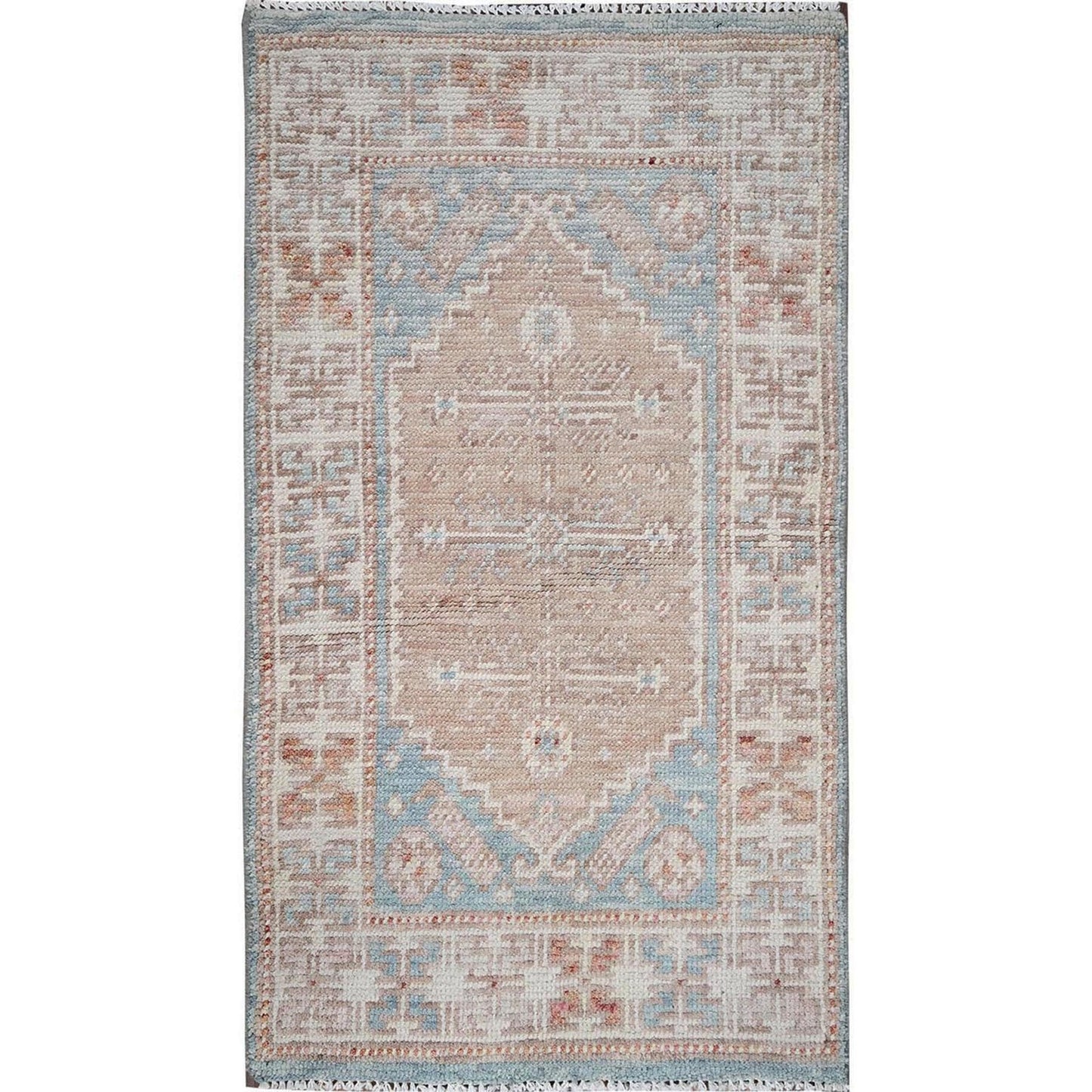 1'9"X3'1" Peach Color Wool Rug Anatolian Village Design Hand Knotted Mat