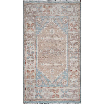 1'9"X3'1" Peach Color Wool Rug Anatolian Village Design Hand Knotted Mat
