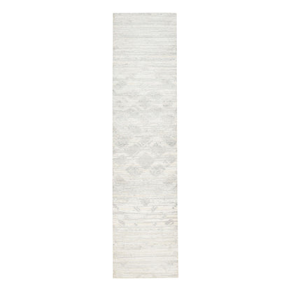 2'7"X12' Hand Spun Undyed Natural Wool Modern Ivory Runner Rug