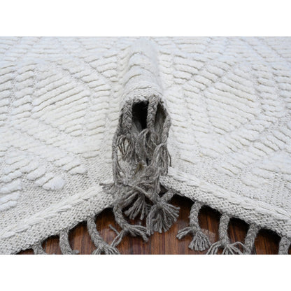 9'1"X12'1" Ivory Hand Knotted Wool Moroccan Diamond Repetitive Design Rug