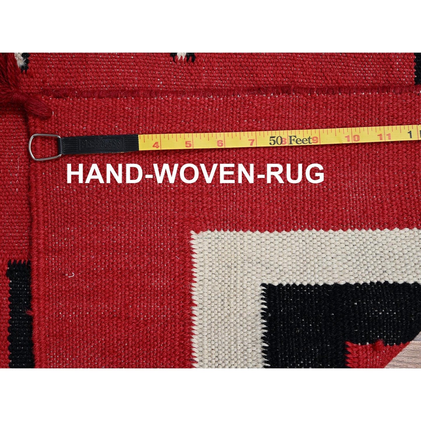 9'2"x11'6" Red Flat Weave Southwest Geometric Design Hand Woven Wool Rug