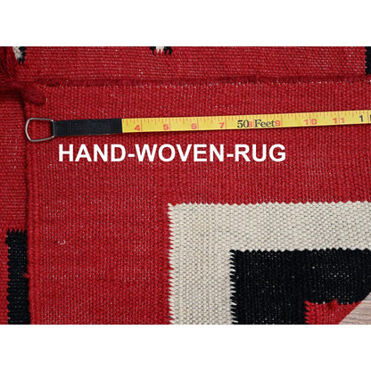 9'2"x11'6" Red Flat Weave Southwest Geometric Design Hand Woven Wool Rug