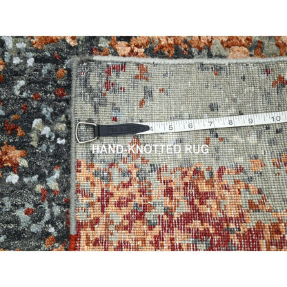 Rug 4'x6'2" Gray with Orange Abstract Design Pure Wool Hand Knotted