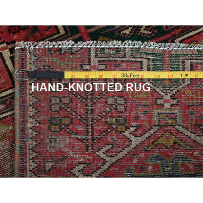 1'10"X4'2" Red Vintage Zoroastrian Heris Hand Knotted Pure Wool Runner Rug