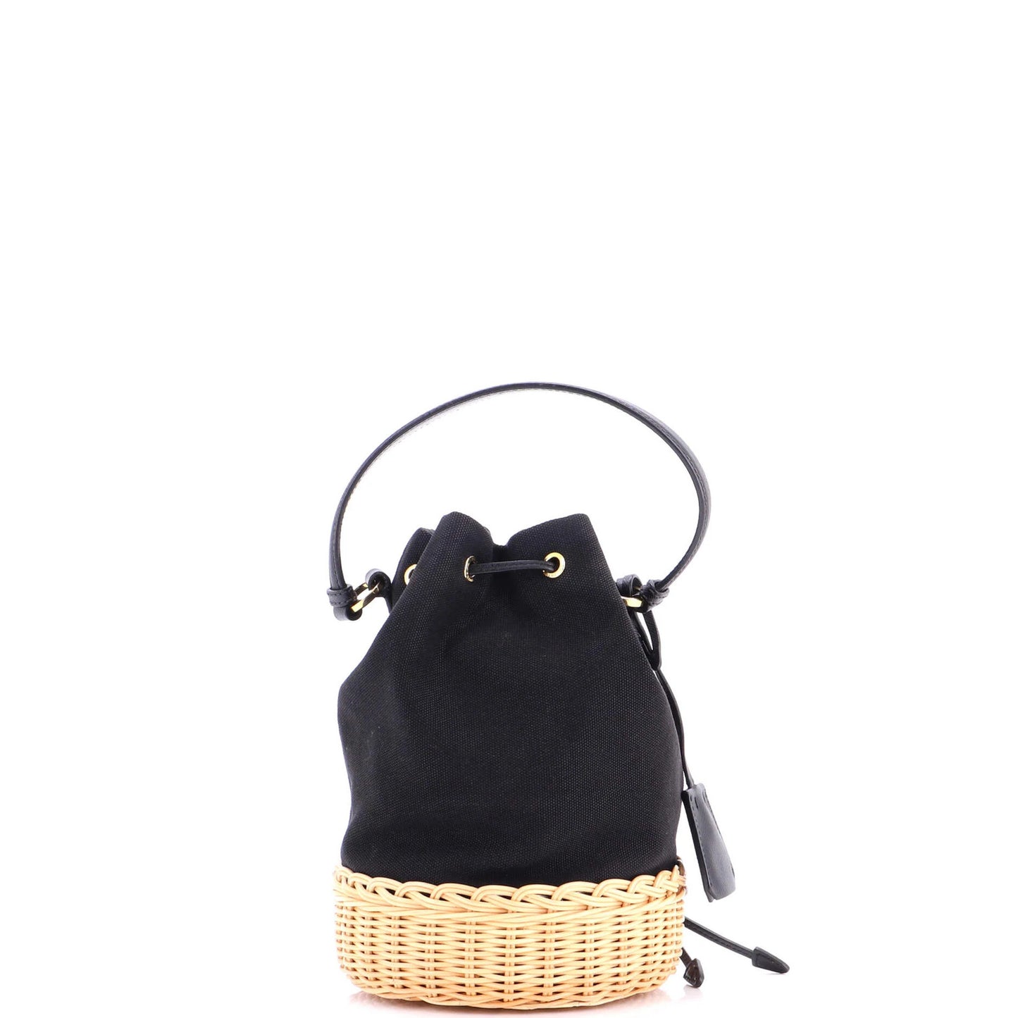 Prada Drawstring Bucket Bag Canvas And Wicker Small