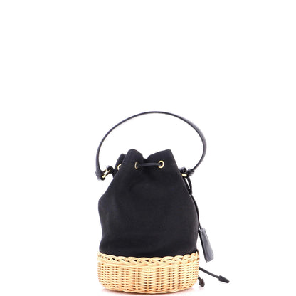 Prada Drawstring Bucket Bag Canvas And Wicker Small