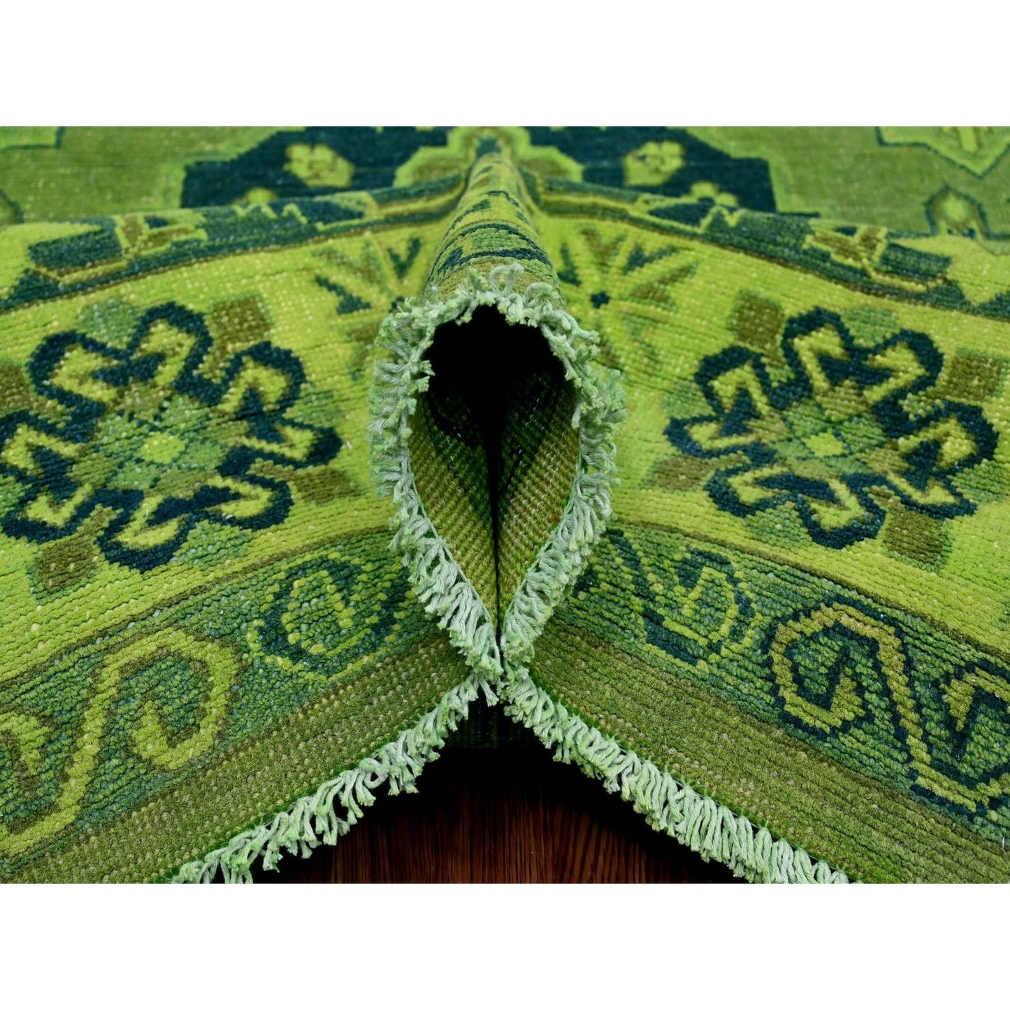 7'5"X10' Olive Green Hand Knotted Overdyed Kazak Tribal Design Wool Rug