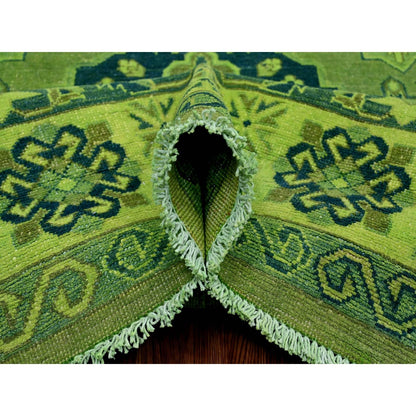 7'5"X10' Olive Green Hand Knotted Overdyed Kazak Tribal Design Wool Rug