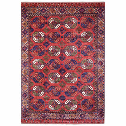 10'X13'9" Soft Wool Hand Knotted Coral Red Afghan Ersari Rug