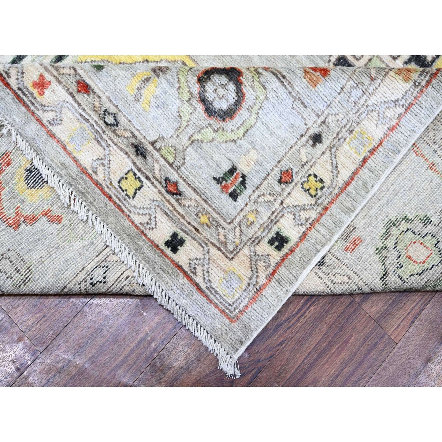 11'9"X11'9" Gray Afghan Angora Oushak Wool Hand Knotted Square Rug