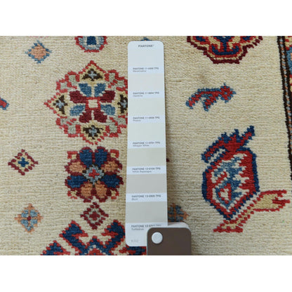 2'8"X9'8" Ivory Geometric Design Special Kazak Hand Knotted Pure Wool Rug