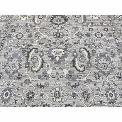 9'1"X12'3" Gray Peshawar Sultanabad All Over Design Hand Knotted Wool Rug