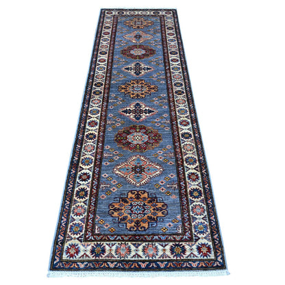 2'7"X8'4" Gray Hand Knotted Super Kazak Runner All Wool Oriental Rug