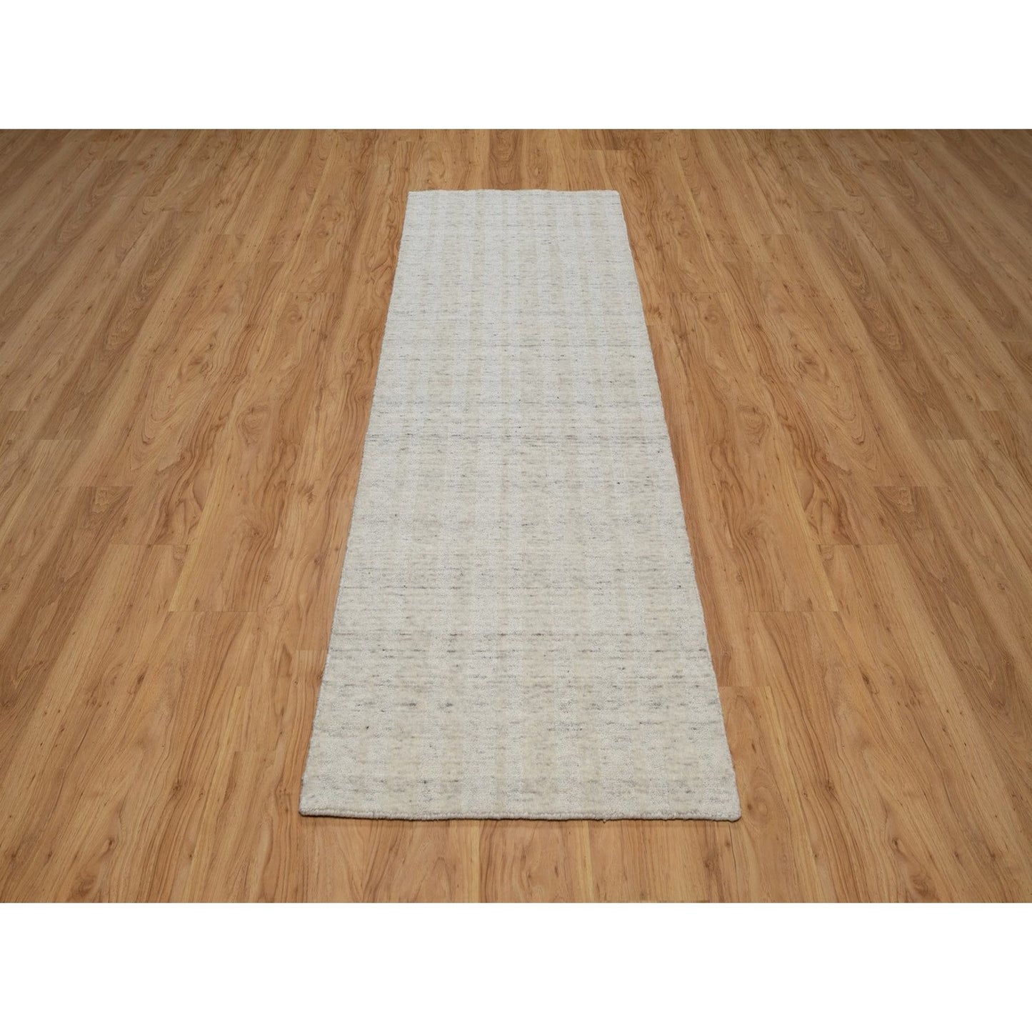 2'8"X8' Ivory Natural Wool Vertical Stripes Design Hand Loomed Runner Rug