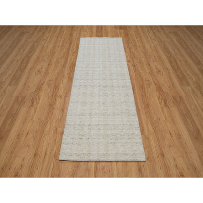 2'8"X8' Ivory Natural Wool Vertical Stripes Design Hand Loomed Runner Rug