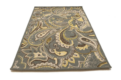 Hand Tufted Modern Gray Paisley Floral Foyer Living Room Carpet 5X8