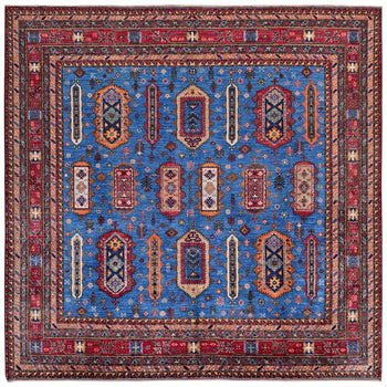 10'X10' Imperial Blue Caucasian Design Revival Hand Knotted Wool Square Rug