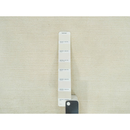 9'X12' Comfort Ivory Modern Loom Knotted Wool And Silk Plain Oriental Rug
