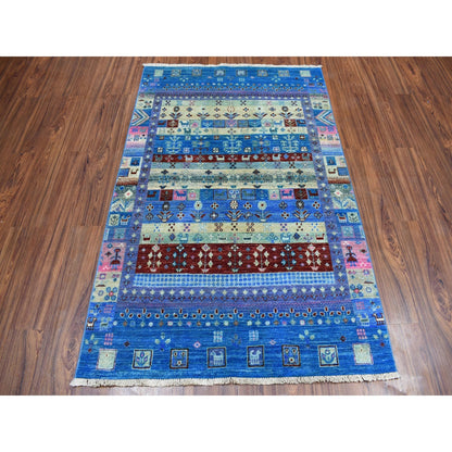4'X5'10" Colorful Kashkuli Gabbeh Pure Wool Hand-Knotted Oriental Rug