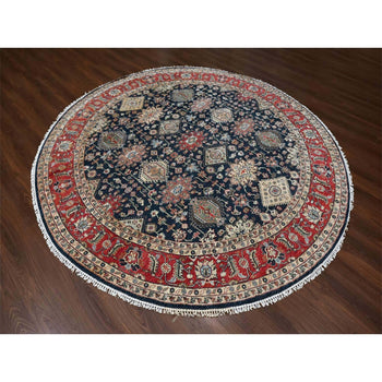 10'X10' Power Black Hand Knotted Karjihooz Design Pure Wool Round Rug
