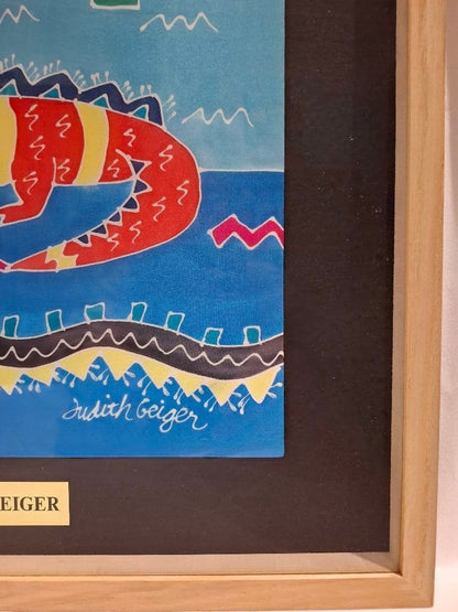 Lizard Geiger Signed Silkscreen Art Textile Framed