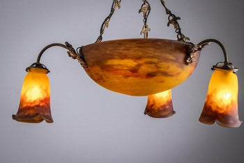 Muller Freres Signed Chandelier Gilt Bronze & Art
