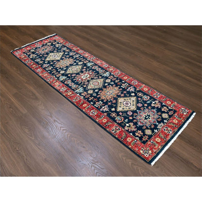 2'9"X8' Blue Karjihooz Medallions Design Hand Knotted Wool Runner Rug