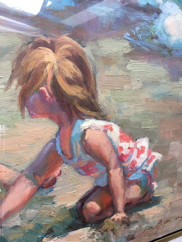 Louise DeMore OPA Original Oil Painting Little Girls Beach Impressionist