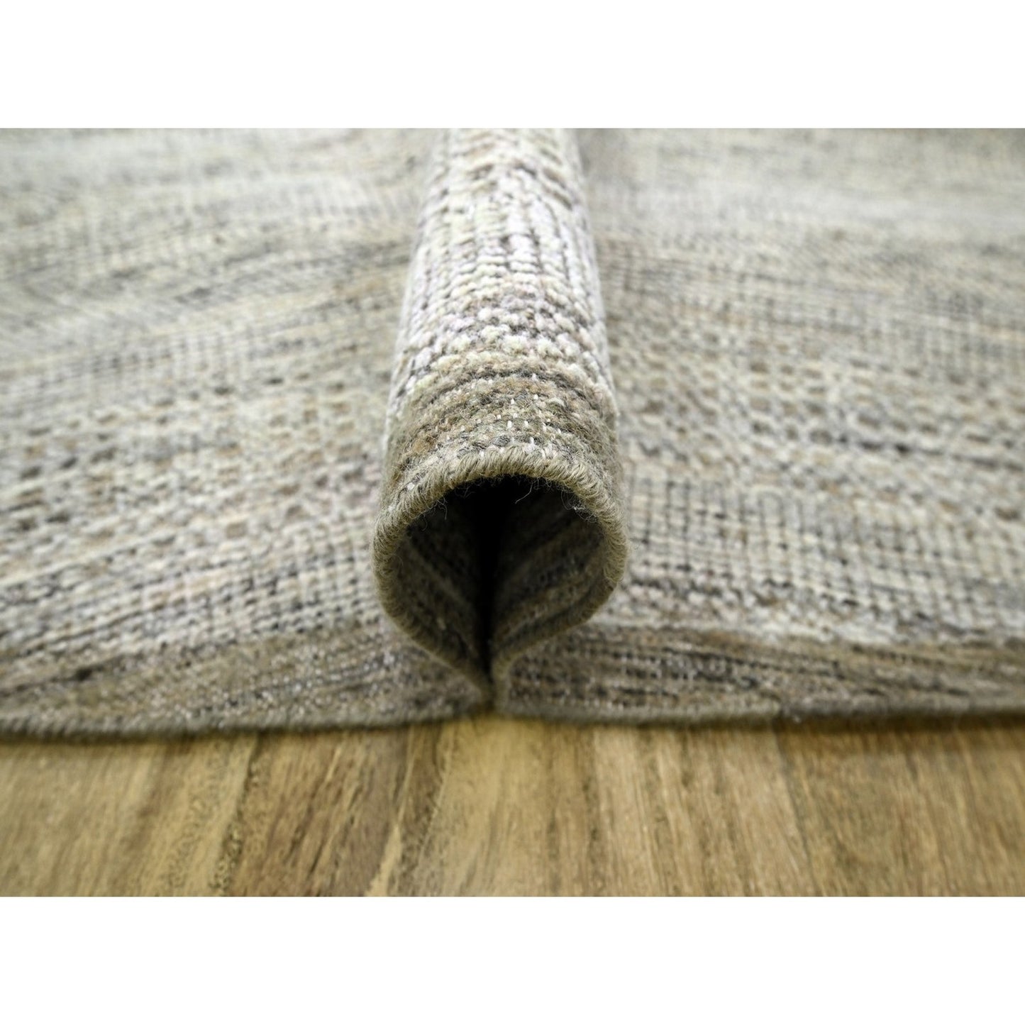 10'X10' Brown Hand Knotted Rug Round Pure Wool Distressed Grass Design