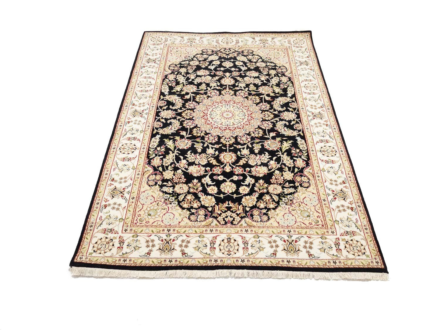 5X8 Indo-Nain Black Oriental Rug Floral Style Wool Carpet Home Decor
