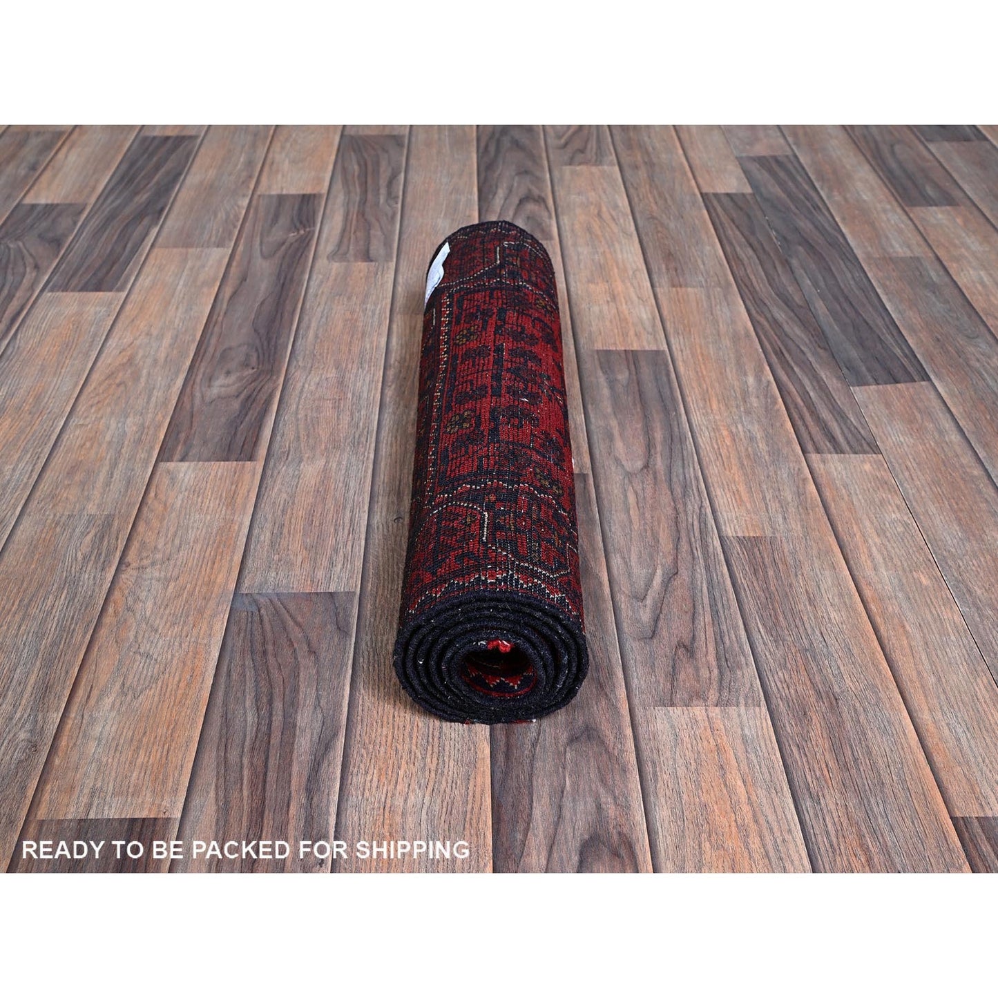 1'9"X4'9" Red Afghan Khamyab Geometric Design Hand Knotted Wool Runner Rug