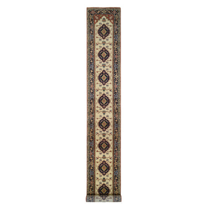 2'5"X19'9" Ivory Hand Knotted Heris Revival Pliable Wool Xl Runner Rug
