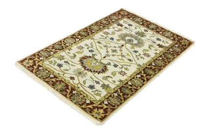 Hand-Knotted Cream Floral Design Osh Chobi Rug