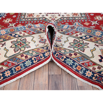9'X12'4" Rufous Red Kazak Large Medallions Wool Hand Knotted Oriental Rug