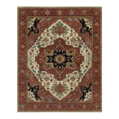 8'2"X10'2" White Antiqued Fine Heris Re-Creation Wool Hand Knotted Rug