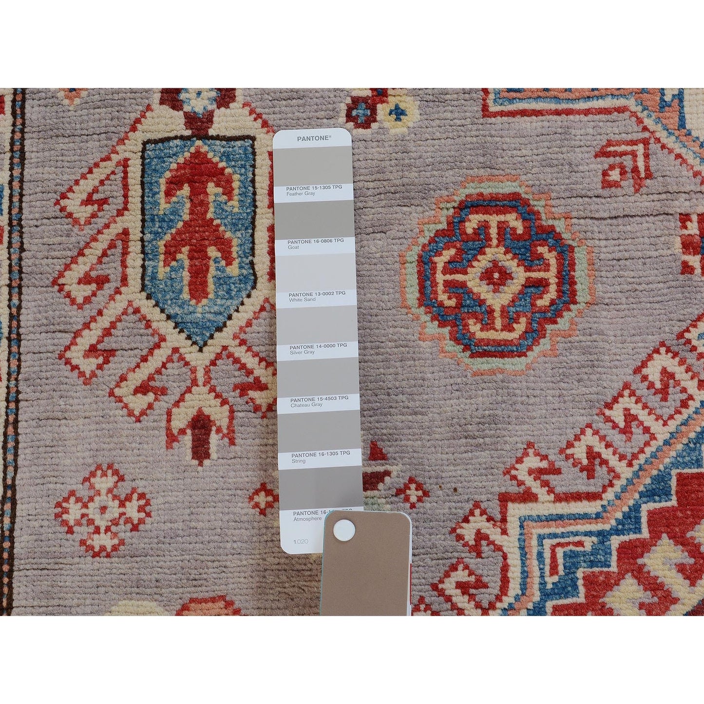 3'10"X6' Gray Special Kazak Geometric Design Pure Wool Hand Knotted Rug