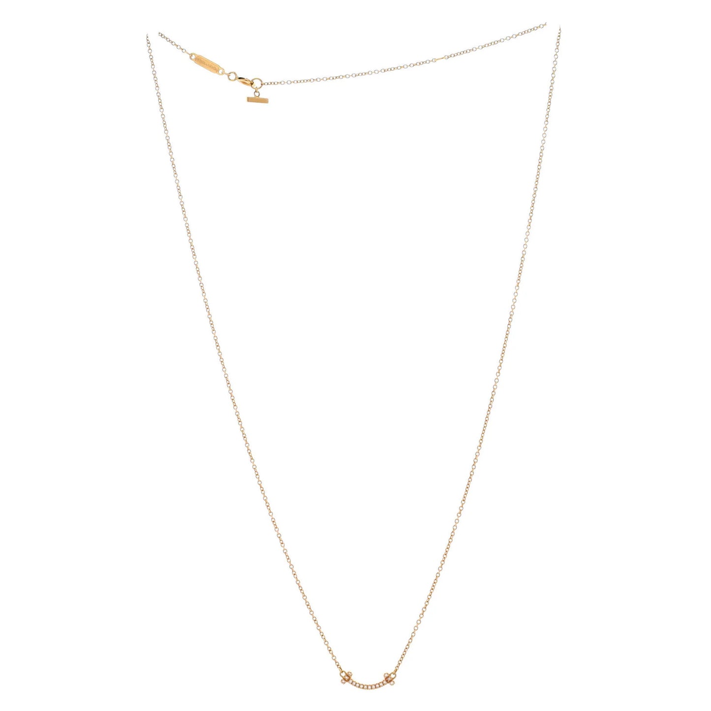 Tiffany & Co. T Smile Pendant Necklace 18K Yellow Gold With Diamonds Mini