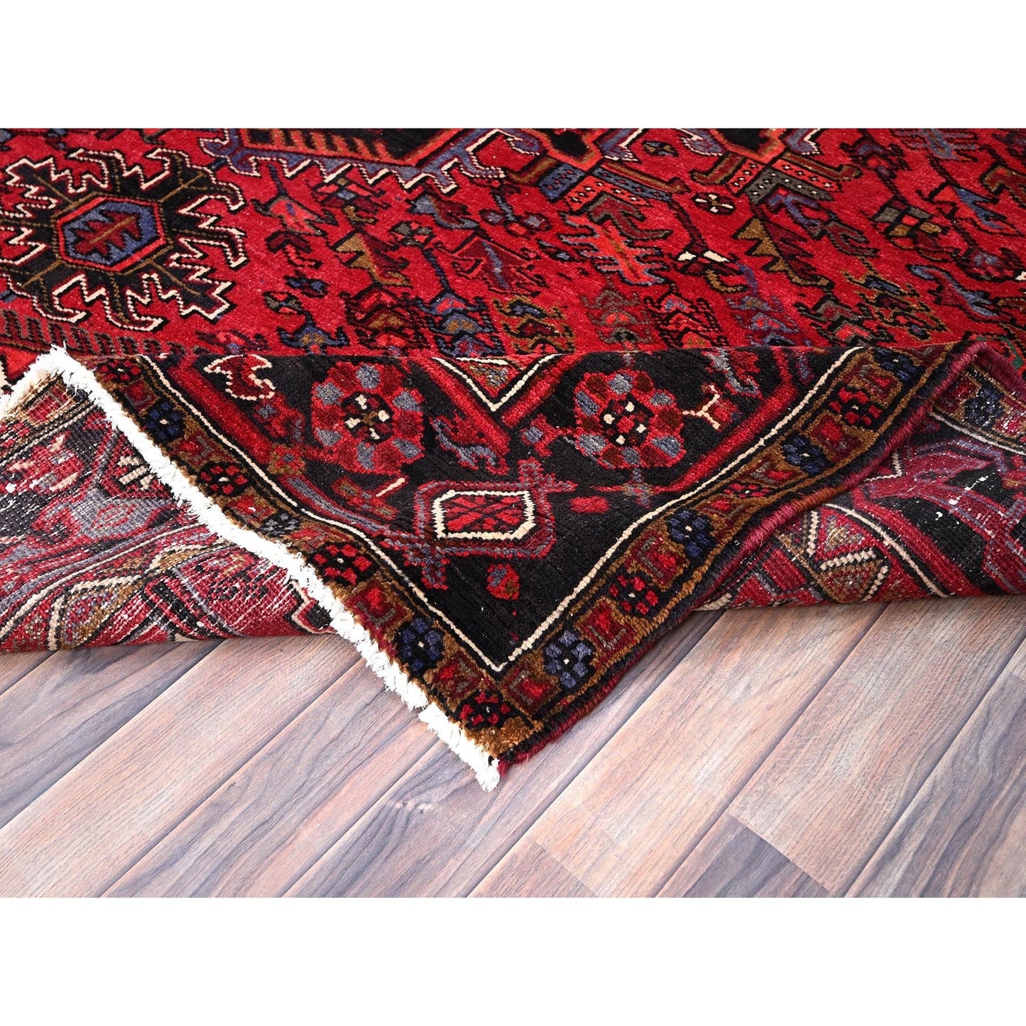 8'X11' Rufous Red Semi Antique Heris Hand Knotted Pure Wool Oriental Rug