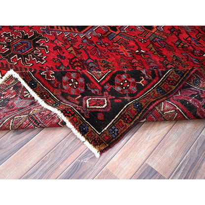 8'X11' Rufous Red Semi Antique Heris Hand Knotted Pure Wool Oriental Rug