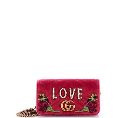 Gucci Gg Marmont Chain Flap Bag Embroidered Matelasse Velvet Mini