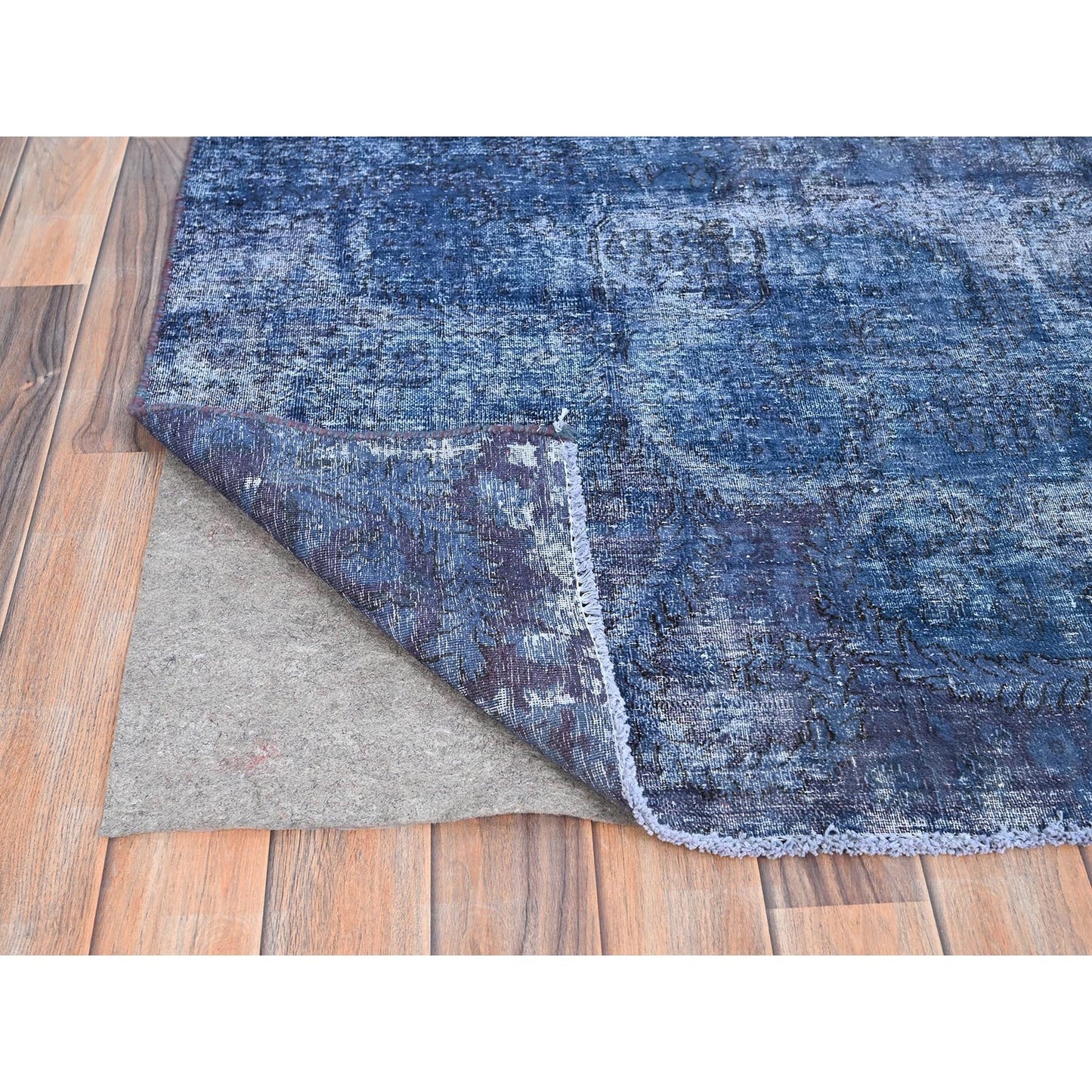 8'3"X10'9" Blue Overdyed Worn Soft Wool Hand Knotted Rug